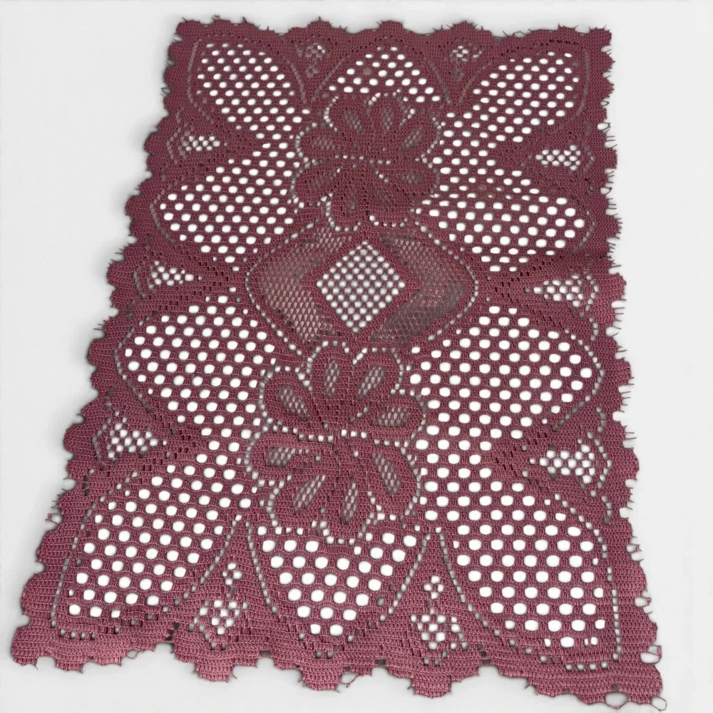 Vintage Mauve Lace Doily Set‎ Round & Rectangular Floral Table Top Linens